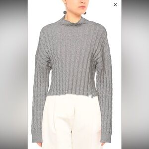 PINKO Gray Cable Knit Cropped Distressed Sweater NWOT